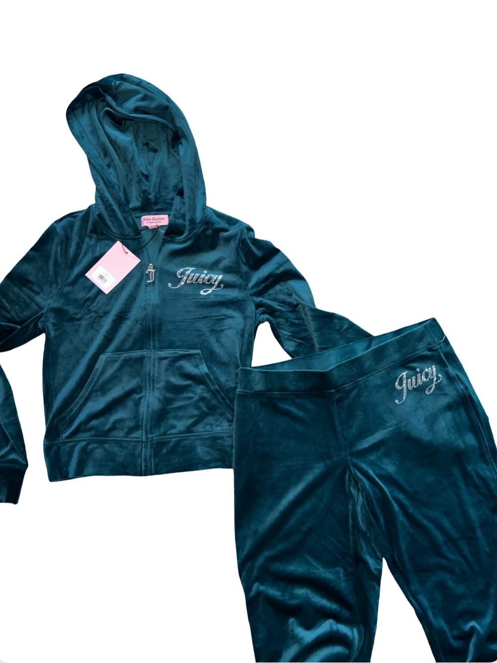 JUICY COUTURE “SEA” TEAL OG BLING RHINESTONE VELOUR TRACKSUIT SWEATSUIT NWT